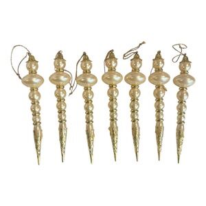Vtg Set of 7 Gold Tone Faux Pearl Handmade Taiwan Christmas Ornaments  5 1/2 in